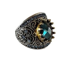 Silver Tone Women Ring With Aquamarine Colored Gem Stone Set On brass Size 8